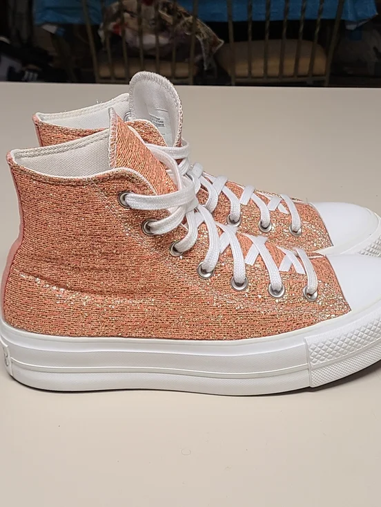 Converse CTAS Lift Metallic glitter platform casual hi top sneakers size 8 1/2 - Picture 8 of 10